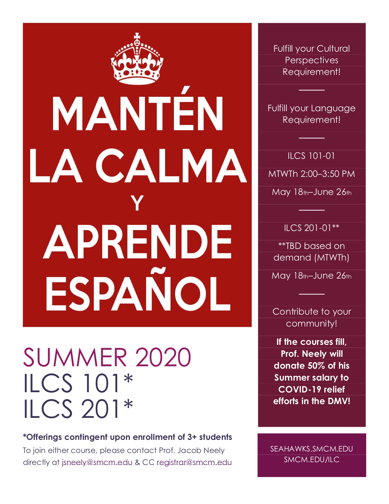 Summer 2020 Spanish (ILCS) 101 & 201 Offerings