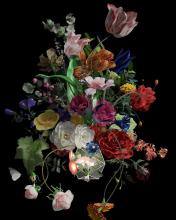 Image of artwork featuring colorful, hyperreal flower arrangement.